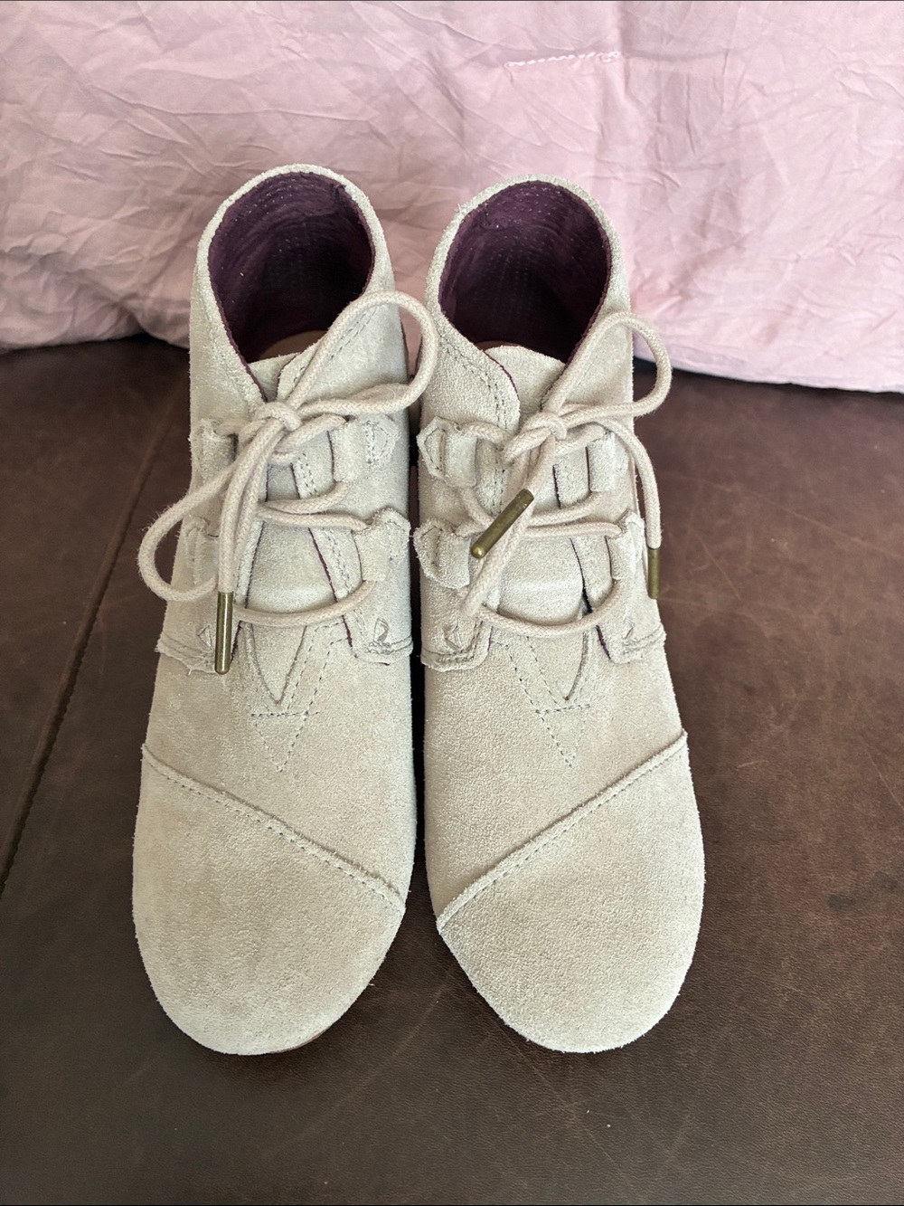 Toms Suede Lace-Up Ankle Boots - Cream